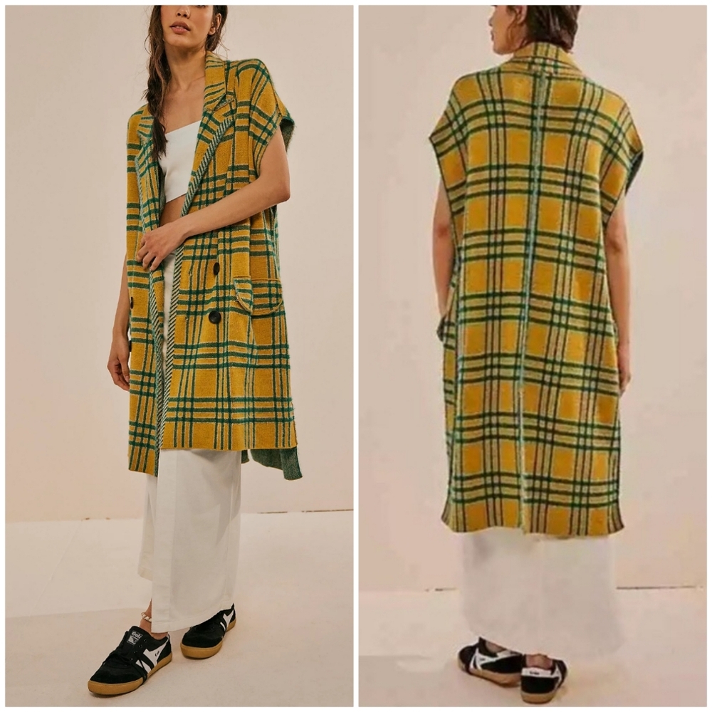 Free People Plaid Sleeveless Peacoat